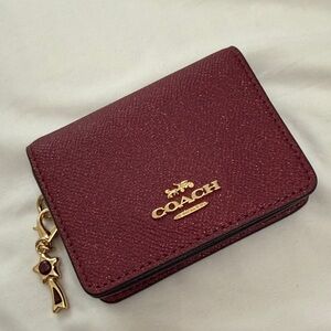 Coach Maroon Card Holder with Gold Charm